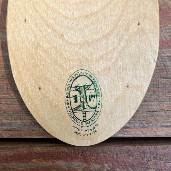 Vintage 90s Round Mountain Woodworks Cat Inlay Wall Art 6x3.5 Handmade Wood Oval - Picture 7 of 11